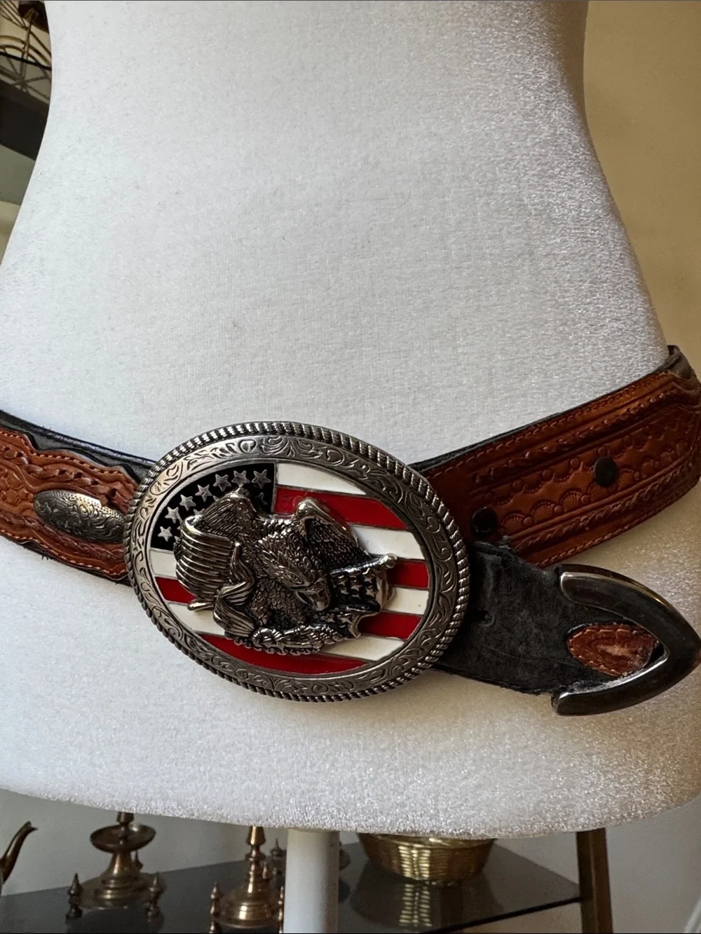 Metal American Eagle Flag Belt Buckle